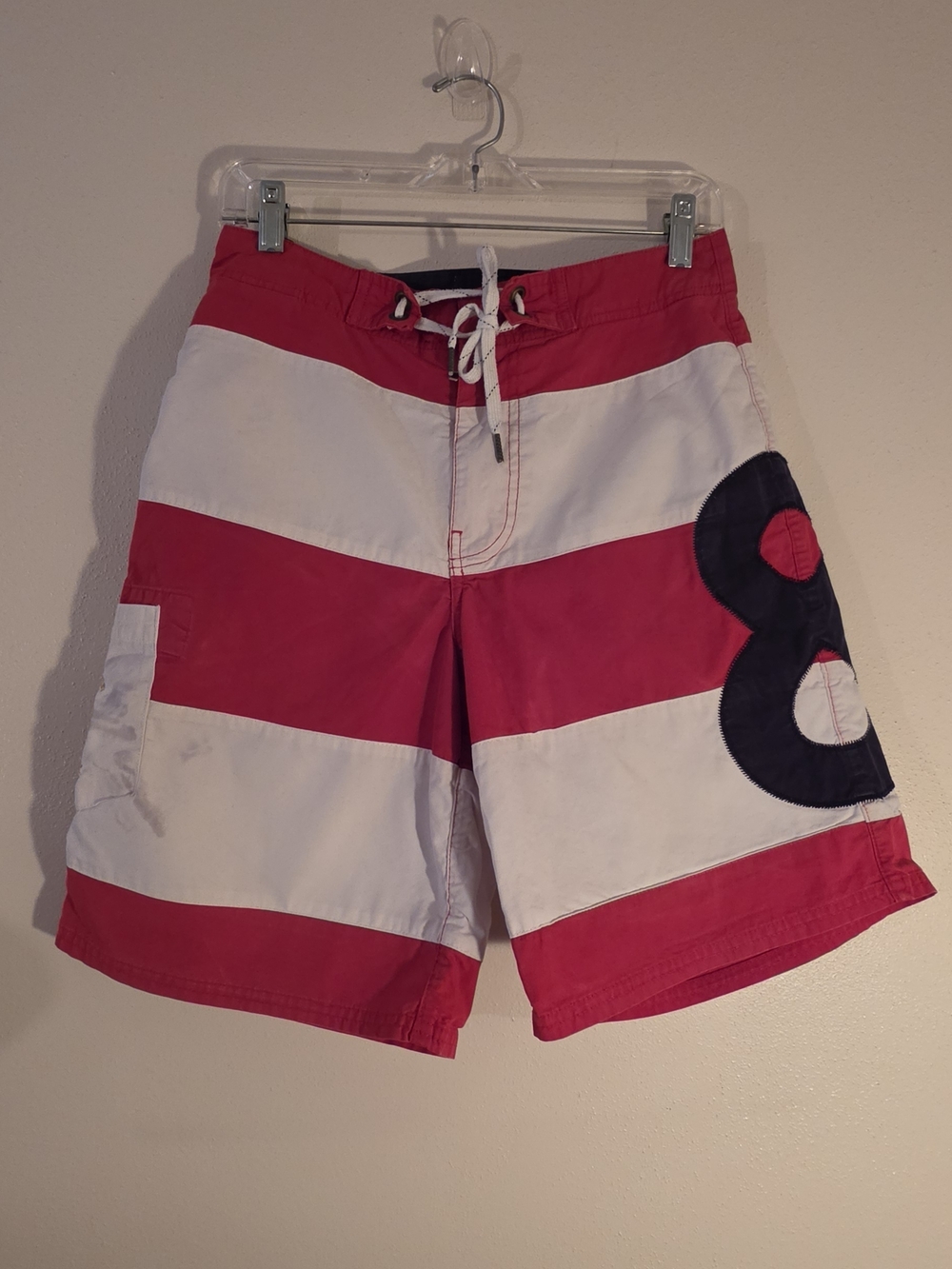 Polo by Ralph Lauren Red, White & Navy Striped Swim Trunks